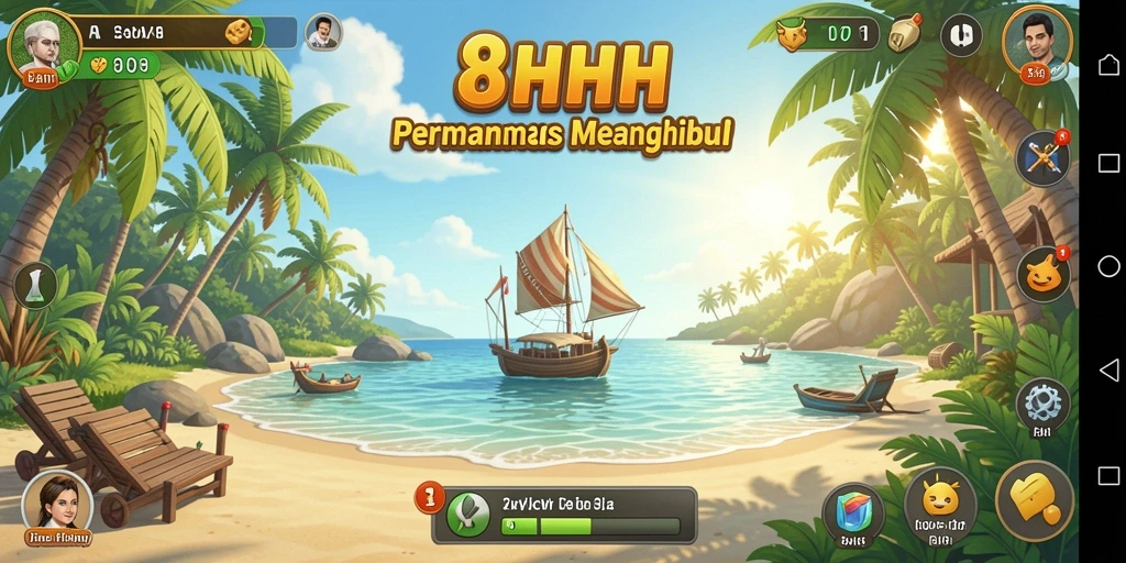 Tampilan gameplay santai dalam 8HHH yang menarik dan penuh warna.