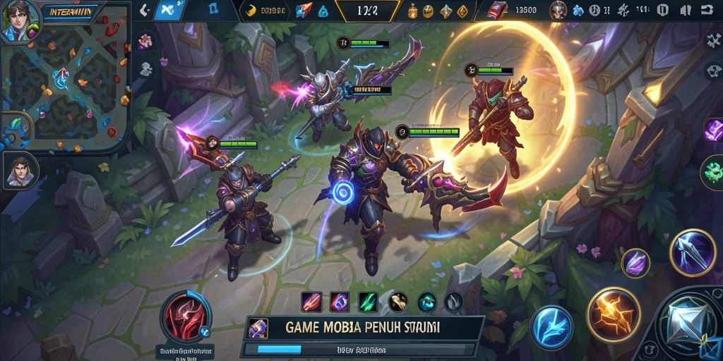 Screenshot INTERWIN menampilkan aksi seru dalam pertarungan tim MOBA.