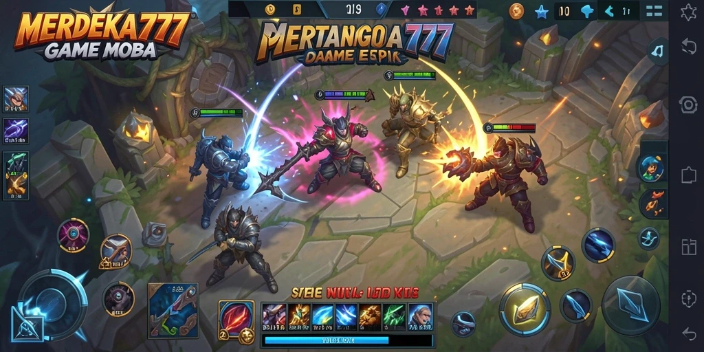 Screenshot gameplay MERDEKA777 yang menampilkan pertarungan seru MOBA.