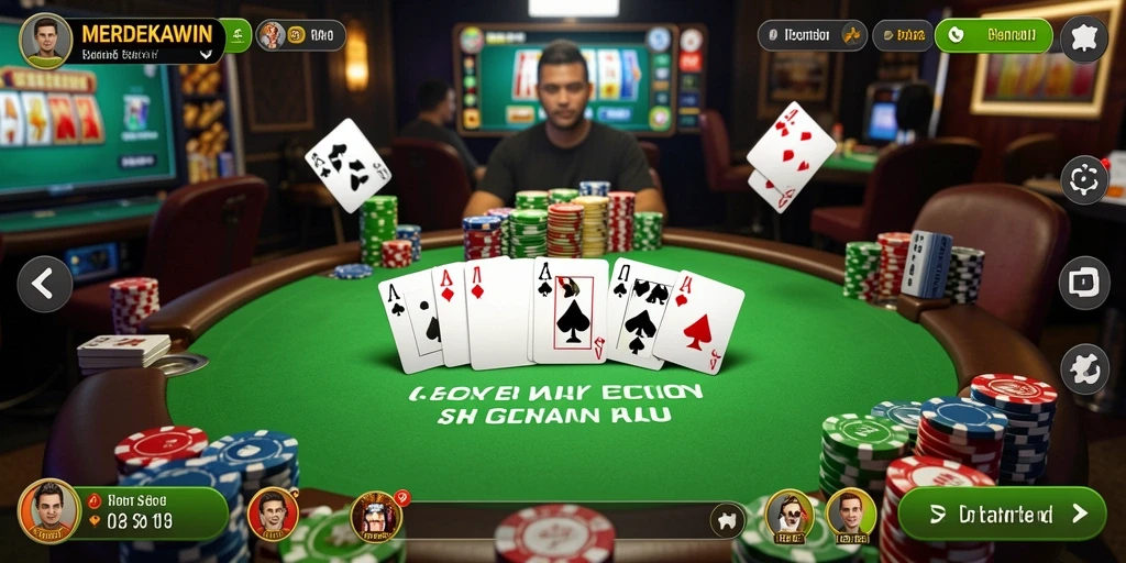 Gameplay seru <strong>MERDEKAWIN</strong> dengan berbagai permainan Poker menantang.