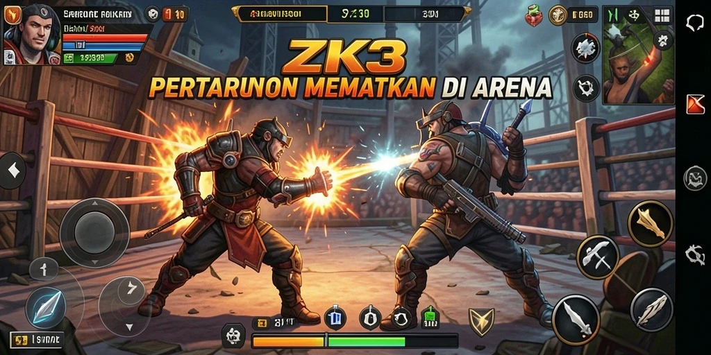Screenshot gameplay ZK3 menampilkan aksi pertarungan yang mendebarkan.